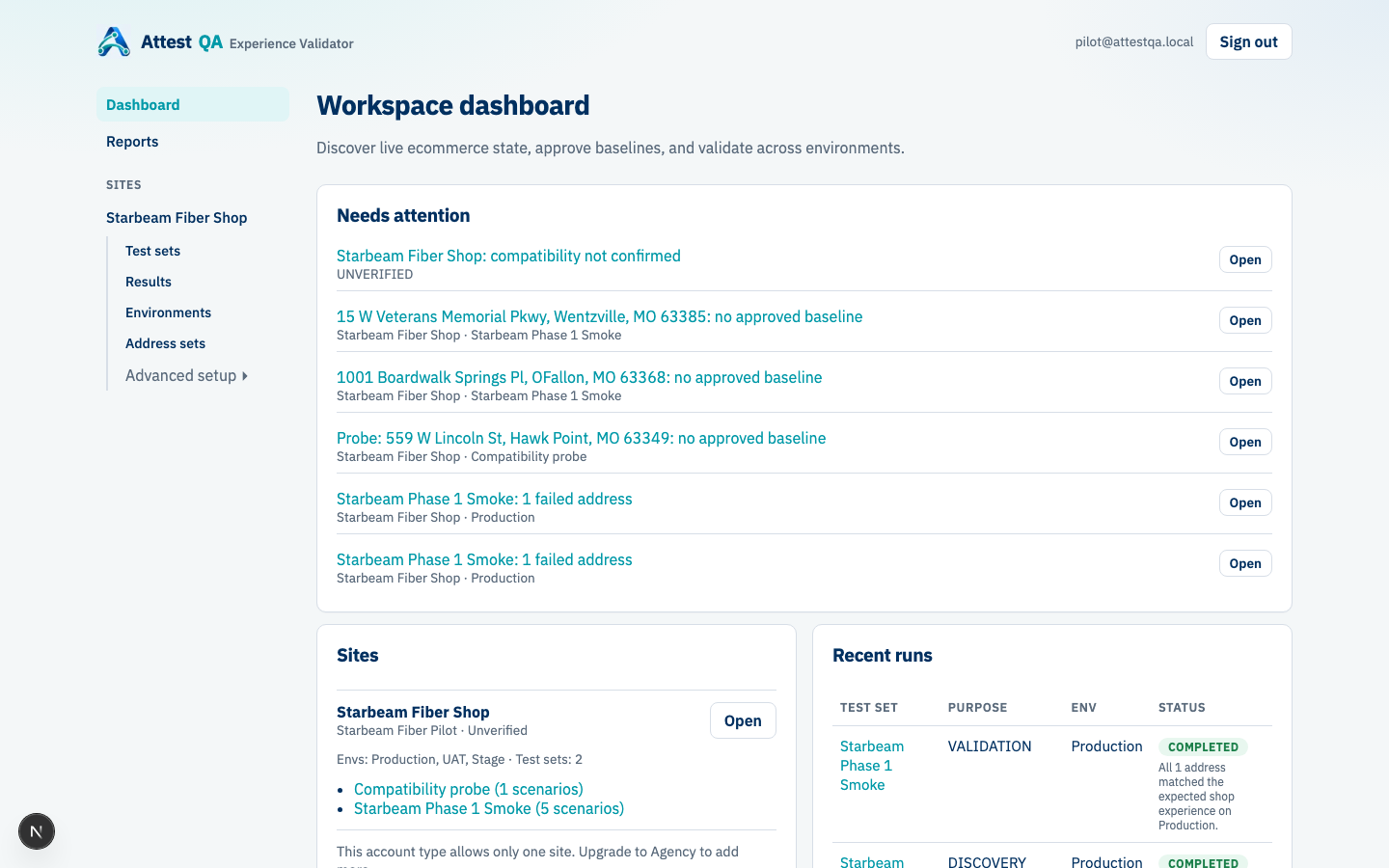 AttestQA screen: See what needs attention